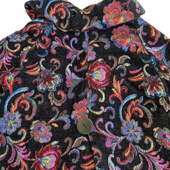 Habitat Sz M Floral Jacquard Tapestry Swing Coat Jacket Chunky Buttons Bohemian - Picture 13 of 16